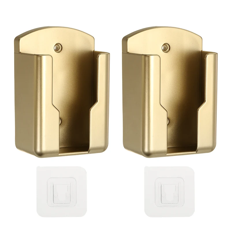 2Pcs 2.7" Remote Control Holder Wall Mount Adhesive Controller Organizer, Gold