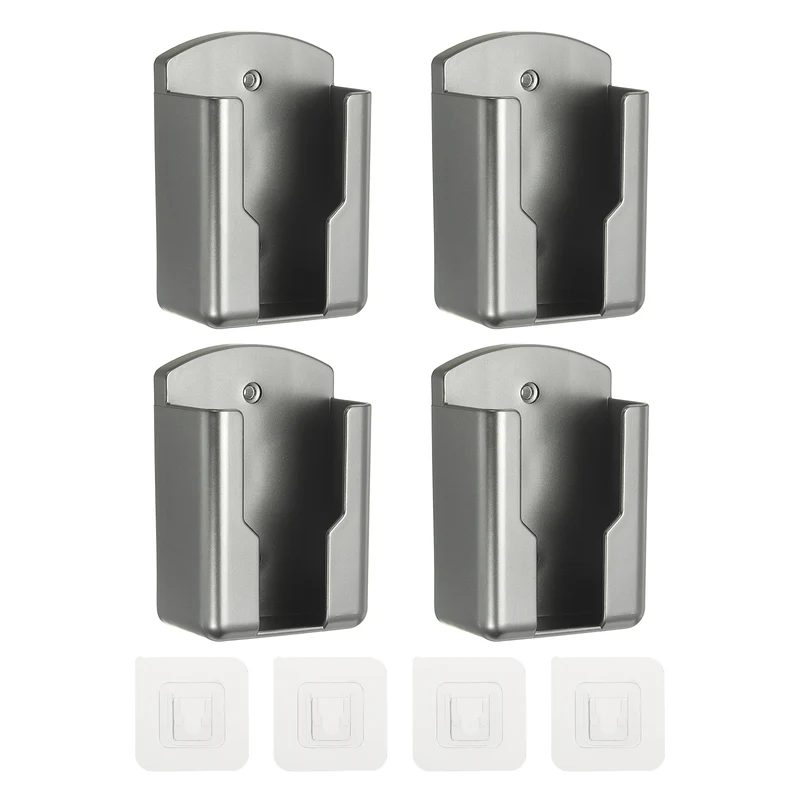 4Pcs 2.7" Remote Control Holder Wall Mount Adhesive Controller Organizer, Gray
