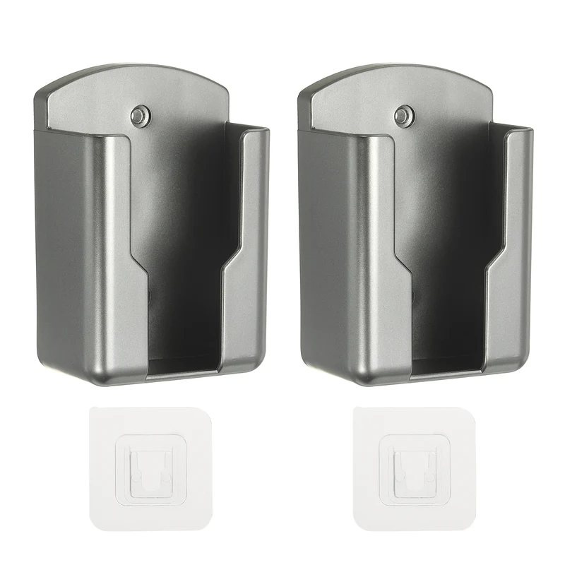 2Pcs 2.7" Remote Control Holder Wall Mount Adhesive Controller Organizer, Gray