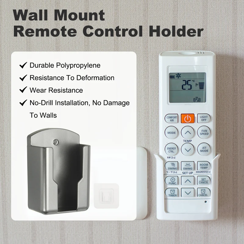 2.7" Remote Control Holder Wall Mount Adhesive Controller Organizer, Gray