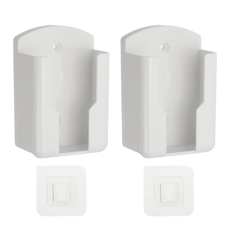 2Pcs 2.7" Remote Control Holder Wall Mount Adhesive Controller Organizer, White