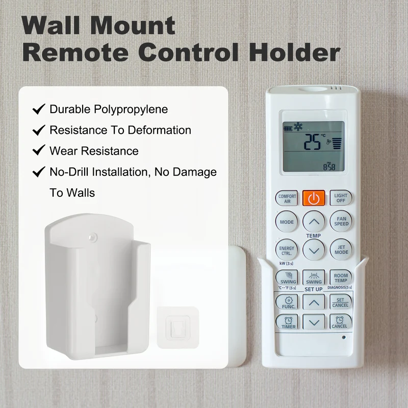 2Pcs 2.7" Remote Control Holder Wall Mount Adhesive Controller Organizer, White