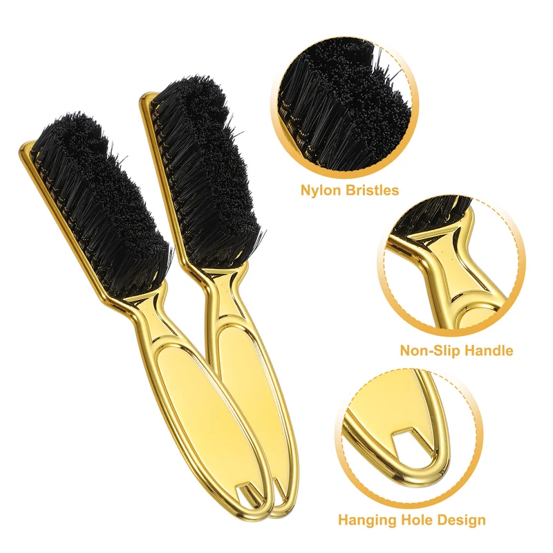 2pcs Barber Clipper Brushes, 5.5 Inch Nylon Bristles Cleaning Brush Gold