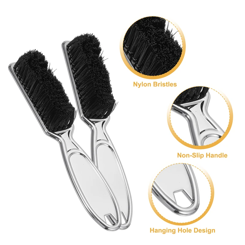 2pcs Barber Clipper Brushes, 5.5 Inch Nylon Bristles Cleaning Brush Silver