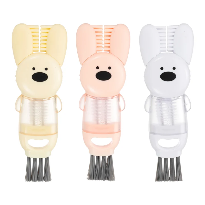 3pcs Cup Lid Cleaning Brush, Rabbit Water Bottle Cleaner Brush Beige/Pink/White