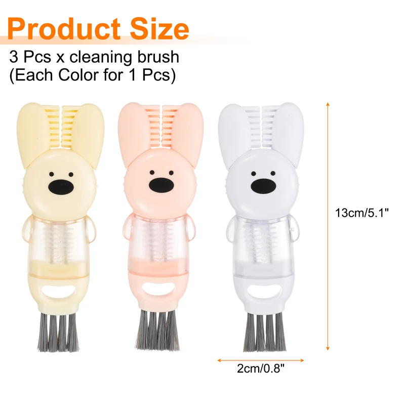 3pcs Cup Lid Cleaning Brush, Rabbit Water Bottle Cleaner Brush Beige/Pink/White