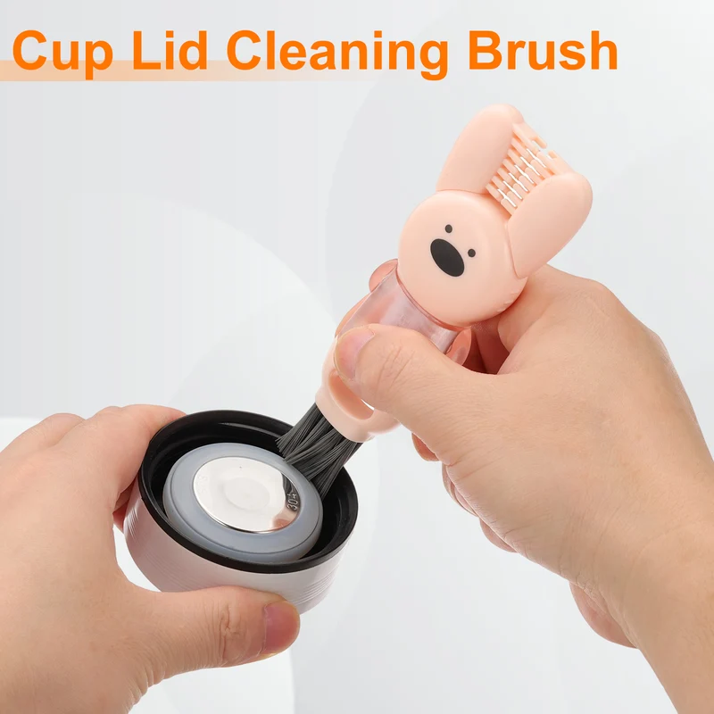 3pcs Cup Lid Cleaning Brush, Rabbit Water Bottle Cleaner Brush Beige/Pink/White