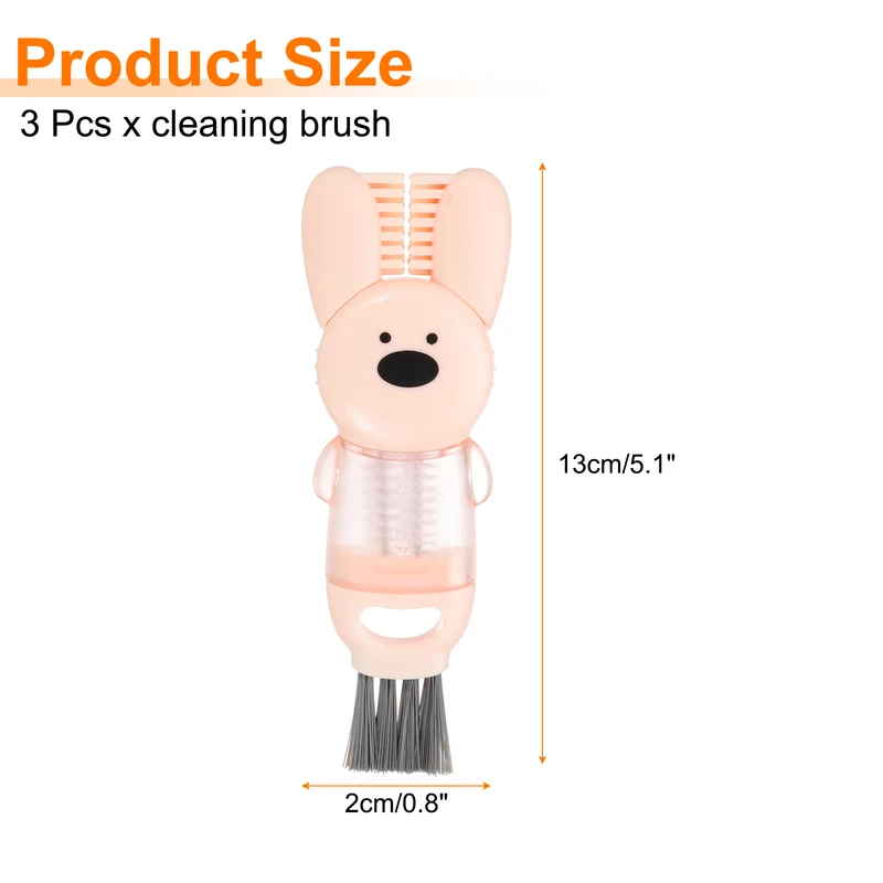 3pcs Cup Lid Cleaning Brush, Rabbit Water Bottle Cleaner Brush Pink