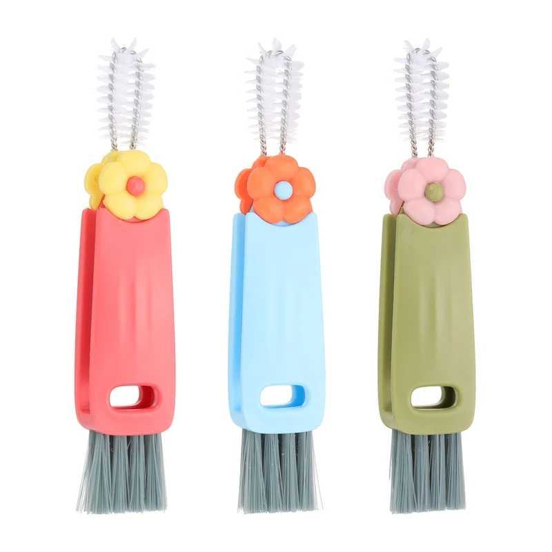 3pcs Cup Lid Cleaning Brush, Flower Water Bottle Cleaner Brush Red/Blue/Green