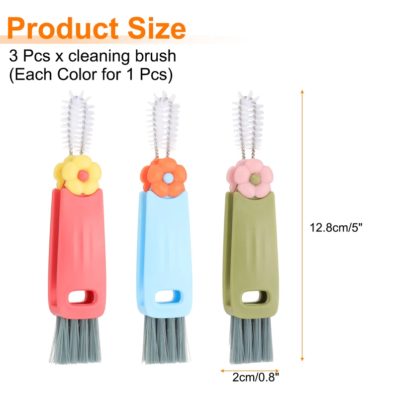 3pcs Cup Lid Cleaning Brush, Flower Water Bottle Cleaner Brush Red/Blue/Green