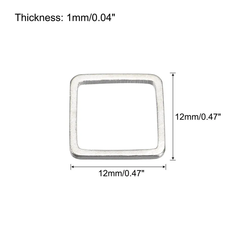 Square Beading Hoop Link Geometric Linking Ring 0.47"x0.47" Silver Tone 20pcs