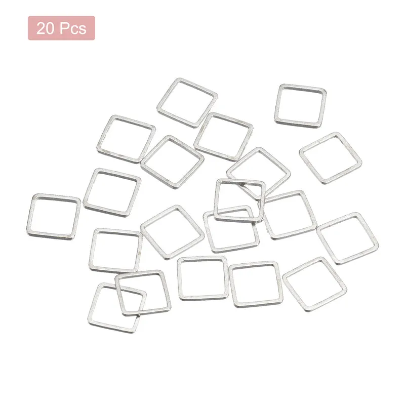 Square Beading Hoop Link Geometric Linking Ring 0.47"x0.47" Silver Tone 20pcs