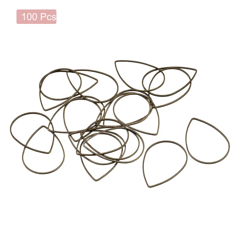 Teardrop Beading Hoop Link, Hollow Open Bezel Charm Linking Rings 0.86"x1.26" Bronze for Earring Jewelry Making, Pack of 100