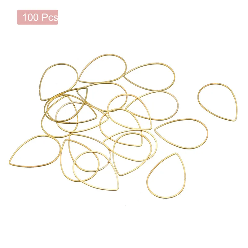 Teardrop Beading Hoop Link Open Bezel Charm Ring 0.86"x1.26" Brass Tone 100pcs