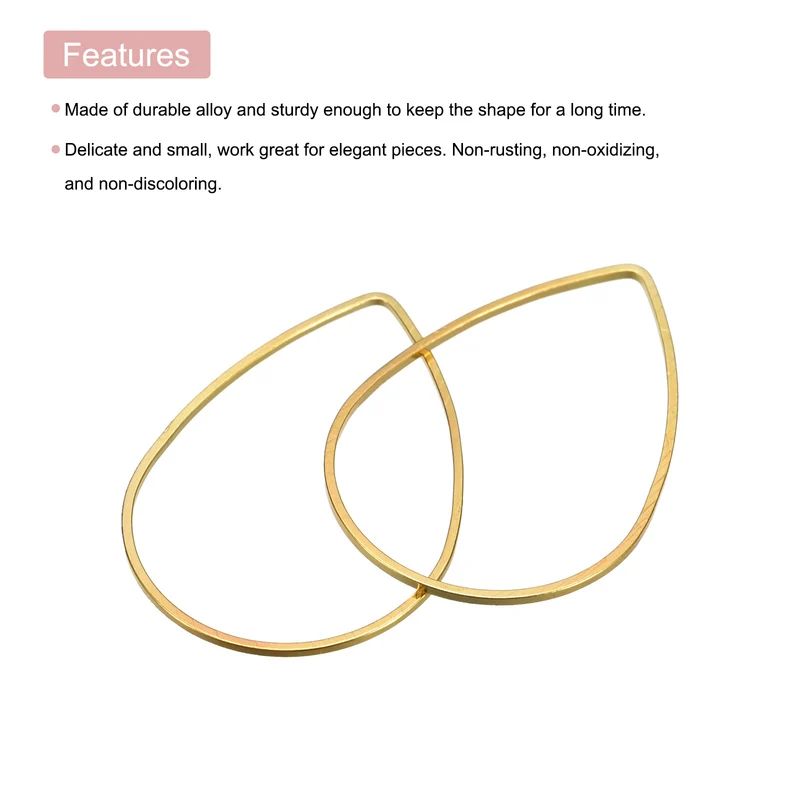 Teardrop Beading Hoop Link Open Bezel Charm Ring 0.86"x1.26" Brass Tone 100pcs