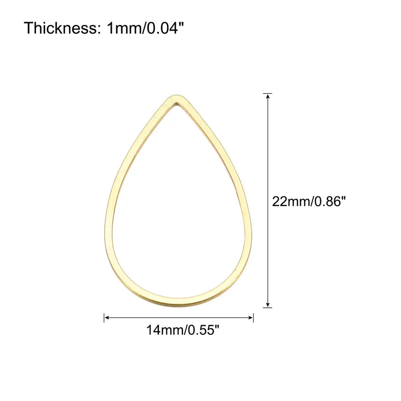 Teardrop Beading Hoop Link Open Bezel Charm Ring 0.55"x0.86" Brass Tone 100pcs