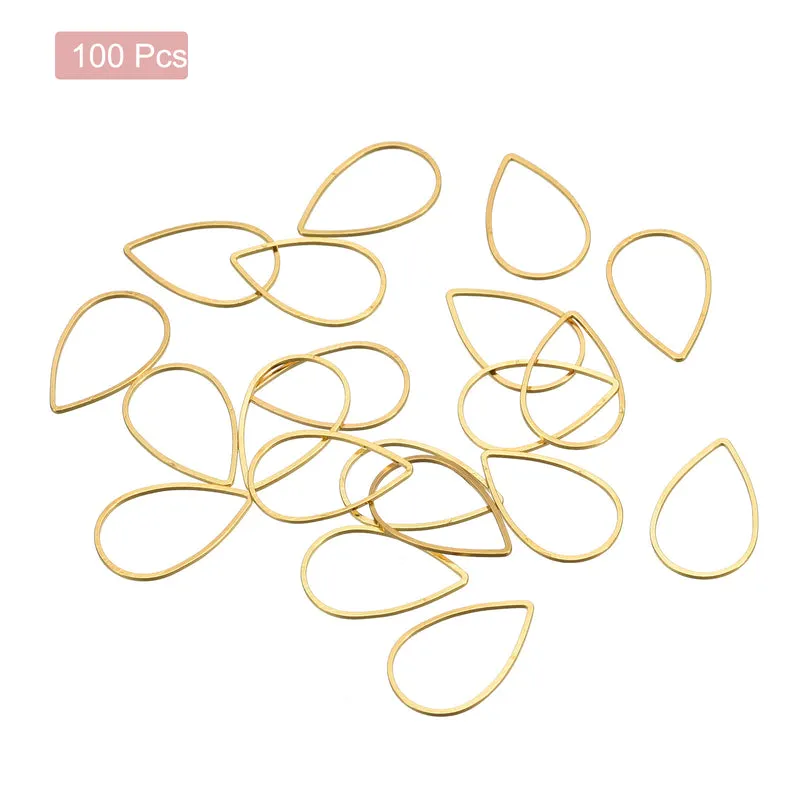 Teardrop Beading Hoop Link Open Bezel Charm Ring 0.55"x0.86" Brass Tone 100pcs