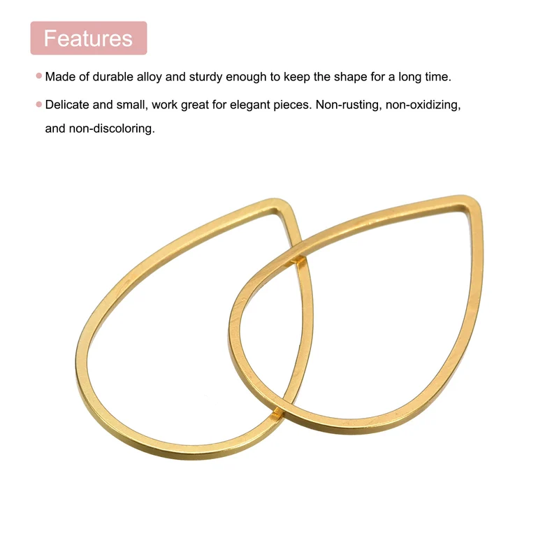 Teardrop Beading Hoop Link Open Bezel Charm Ring 0.55"x0.86" Brass Tone 100pcs