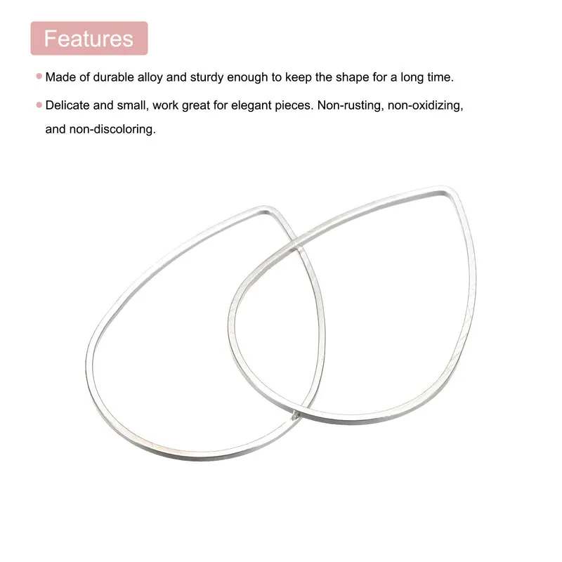 Teardrop Beading Hoop Link Open Bezel Charm Ring 0.86"x1.26" Silver Tone 100pcs