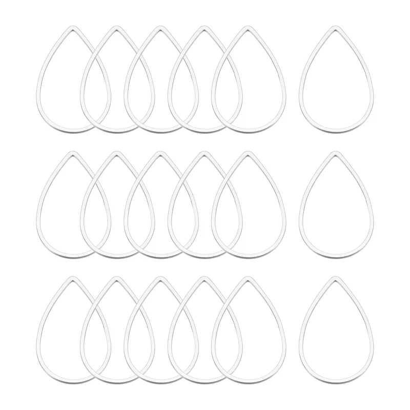Teardrop Beading Hoop Link Open Bezel Charm Ring 0.55"x0.86" Silver Tone 100pcs
