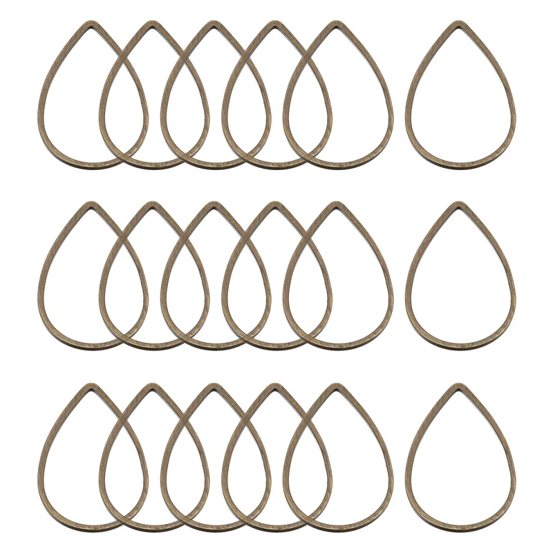 Teardrop Beading Hoop Link Open Bezel Charm Ring 0.55"x0.86" Bronze 50pcs