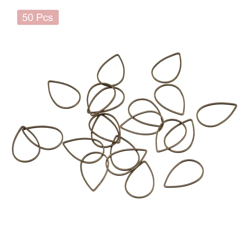 Teardrop Beading Hoop Link Open Bezel Charm Ring 0.55"x0.86" Bronze 50pcs
