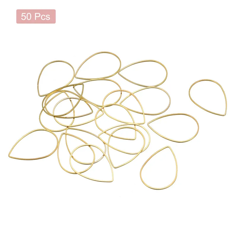 Teardrop Beading Hoop Link Open Bezel Charm Ring 0.86"x1.26" Brass Tone 50pcs