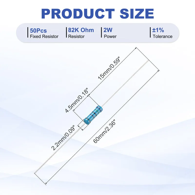 82K Ohm Resistor, 50Pcs 2W Metal Film Fixed Resistor 1% Tolerance