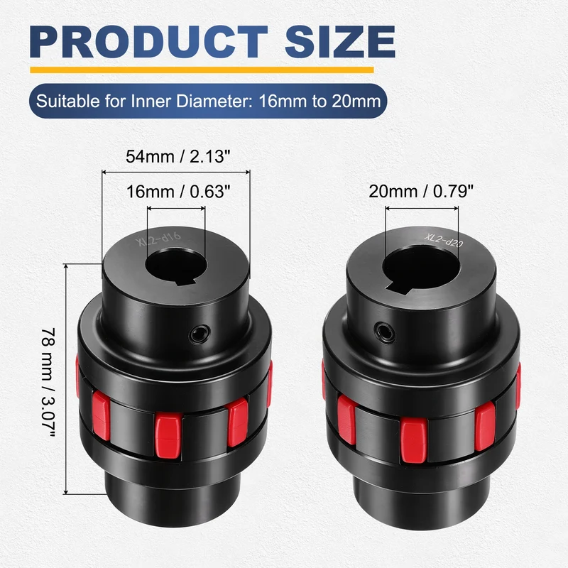 XL2 Type Flexible Elastic Shaft Coupling Bore 16-20mm D54 45 Steel Coupler