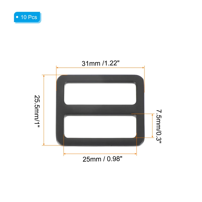 10 Pcs Metal Tri-glide Slide Buckle, 25mm Slider Strap Fastener, Black