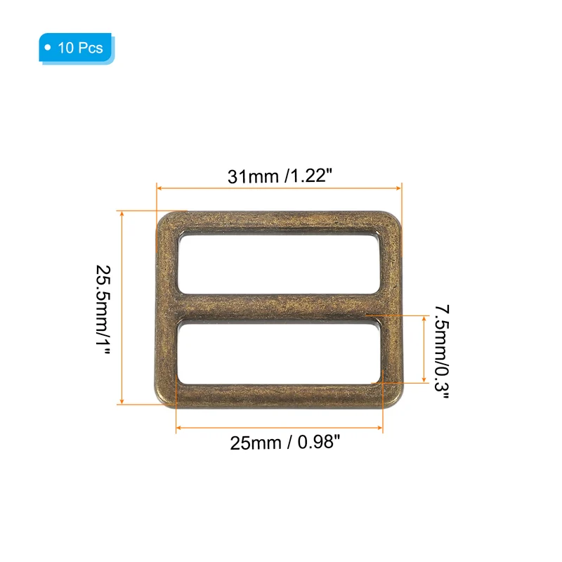 10 Pcs Metal Tri-glide Slide Buckle, 25mm Slider Strap Fastener, Copper