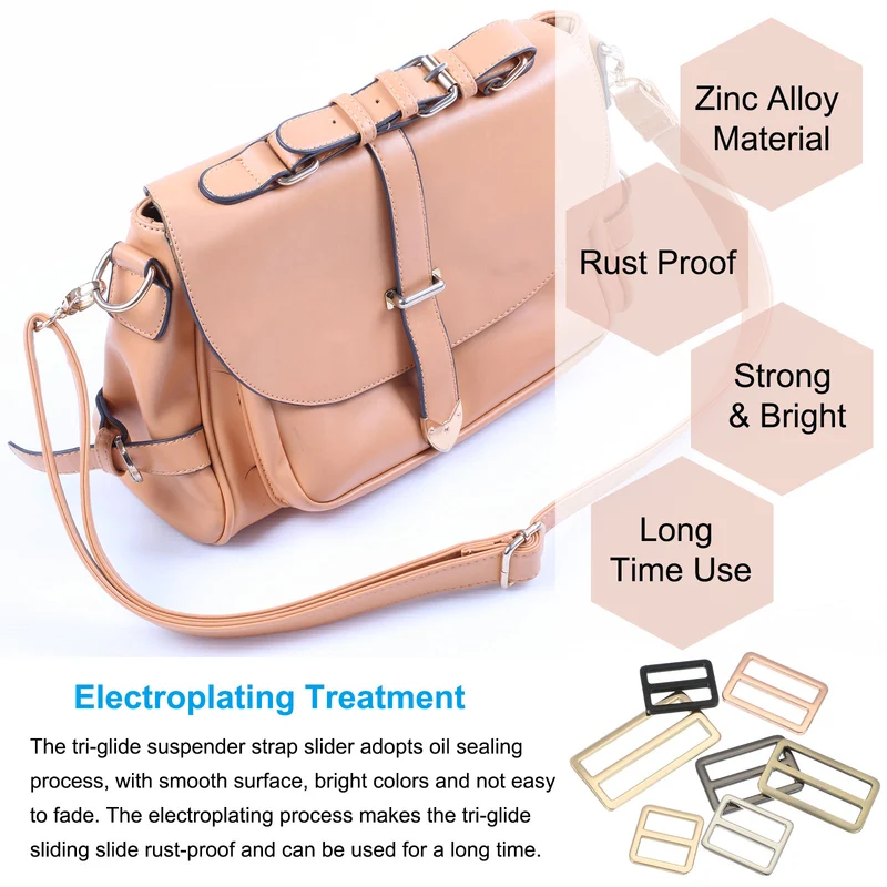 10 Pcs Metal Tri-glide Slide Buckle, 25mm Slider Strap Fastener, Bronze