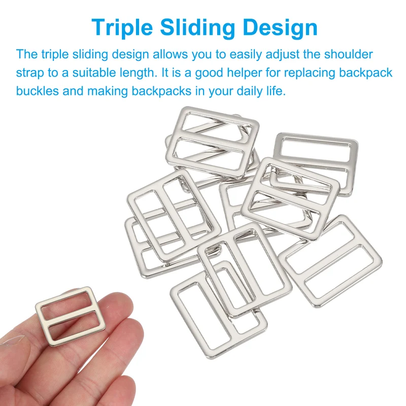 10 Pcs Metal Tri-glide Slide Buckle, 25mm Slider Strap Fastener, Silver