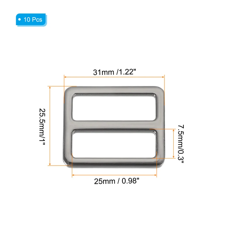 10 Pcs Metal Tri-glide Slide Buckle, 25mm Slider Strap Fastener, Bright Black
