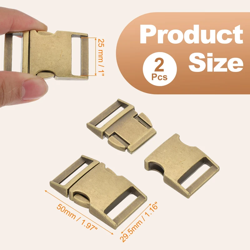2Pcs 1" Quick Side Release Buckle Metal Buckles Replacement Clips Bronze