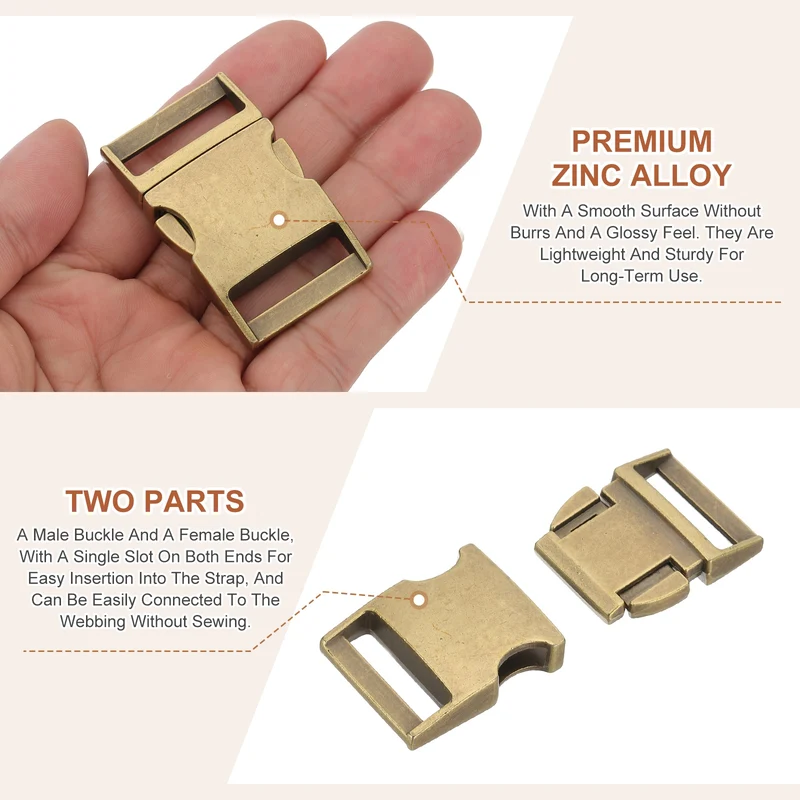 2Pcs 1" Quick Side Release Buckle Metal Buckles Replacement Clips Bronze