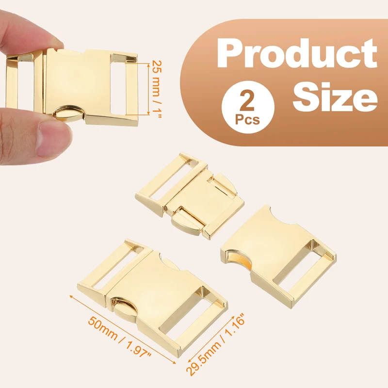2Pcs 1" Quick Side Release Buckle Metal Buckles Replacement Clips Golden
