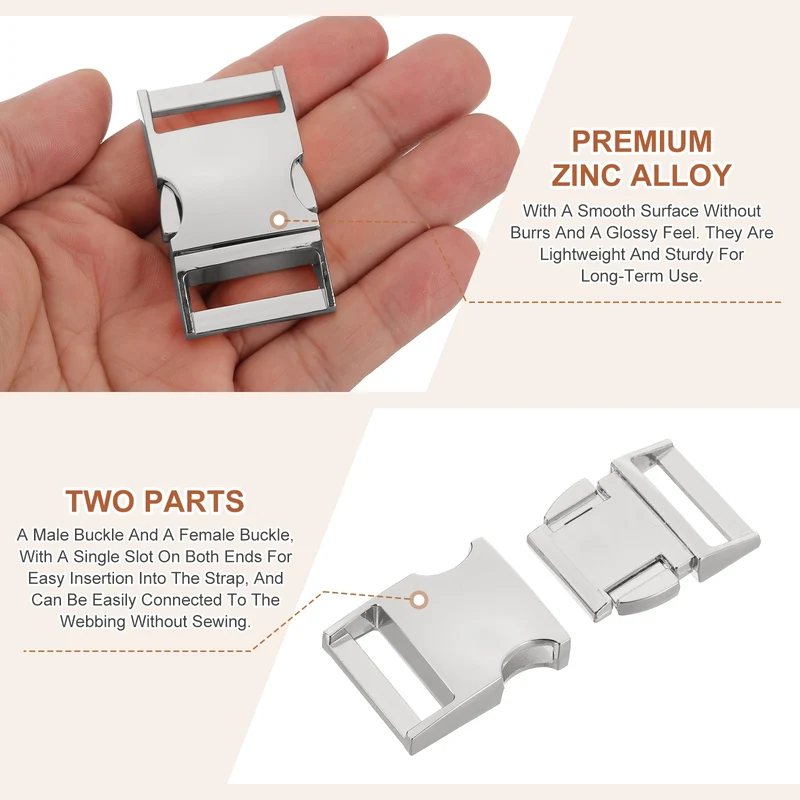 2Pcs 1" Quick Side Release Buckle Metal Buckles Replacement Clips Silver