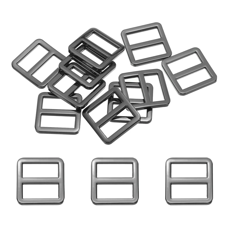 Flat Metal Slide Buckle, 10 Pcs Tri-glide Sliders Webbing Strap Belt Adjuster Strap Keeper Leathercraft DIY Bag Belt Purse Making, Black