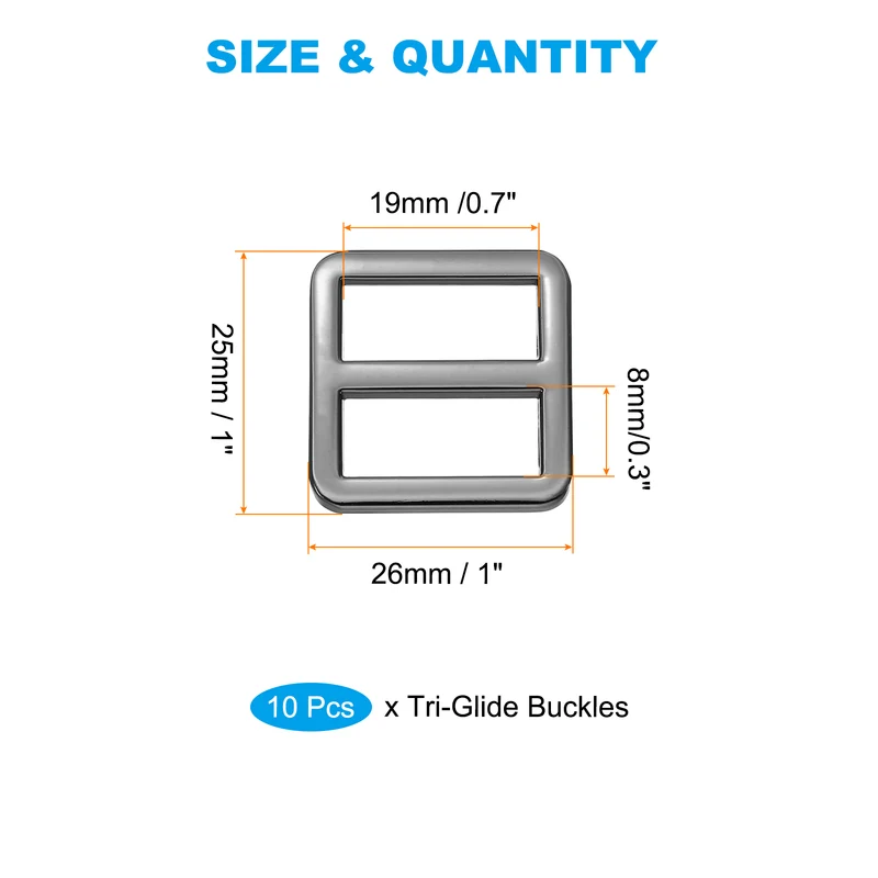 Flat Metal Slide Buckle, 10 Pcs Tri-glide Sliders Webbing Strap Belt Adjuster Strap Keeper Leathercraft DIY Bag Belt Purse Making, Black