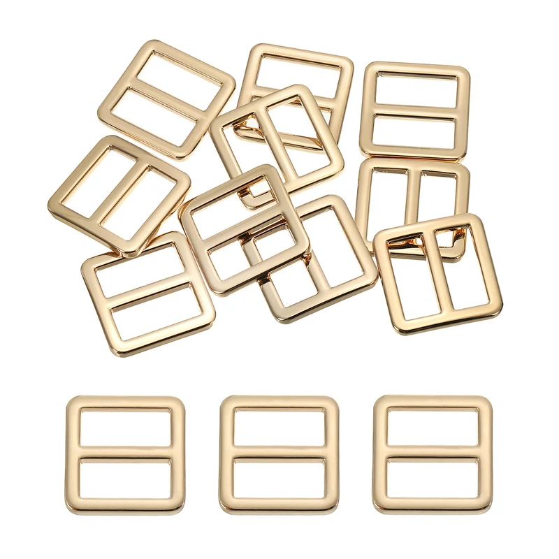 Flat Metal Slide Buckle, 10 Pcs Tri-glide Sliders Webbing Strap Belt Adjuster Strap Keeper Leathercraft DIY Bag Belt Purse Making, Light Golden