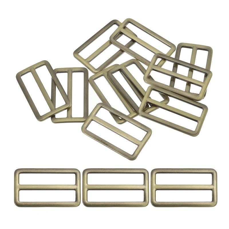 Flat Metal Slide Buckle, 10 Pcs Tri-glide Sliders Webbing Strap Belt Adjuster for Strap Keeper Leathercraft DIY Bag Belt Purse Making Bronze