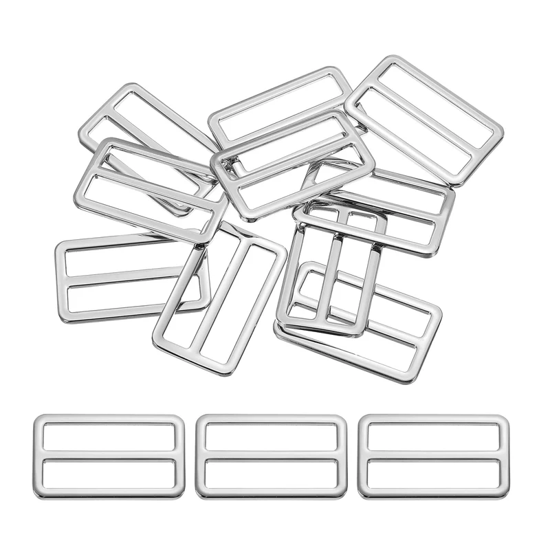 Flat Metal Slide Buckle, 10 Pcs Tri-glide Sliders Webbing Strap Belt Adjuster for Strap Keeper Leathercraft DIY Bag Belt Purse Making Silver