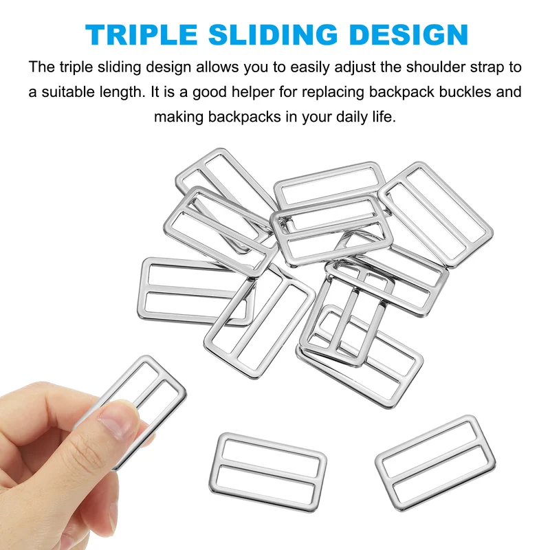 Flat Metal Slide Buckle, 10 Pcs Tri-glide Sliders Webbing Strap Belt Adjuster for Strap Keeper Leathercraft DIY Bag Belt Purse Making Silver
