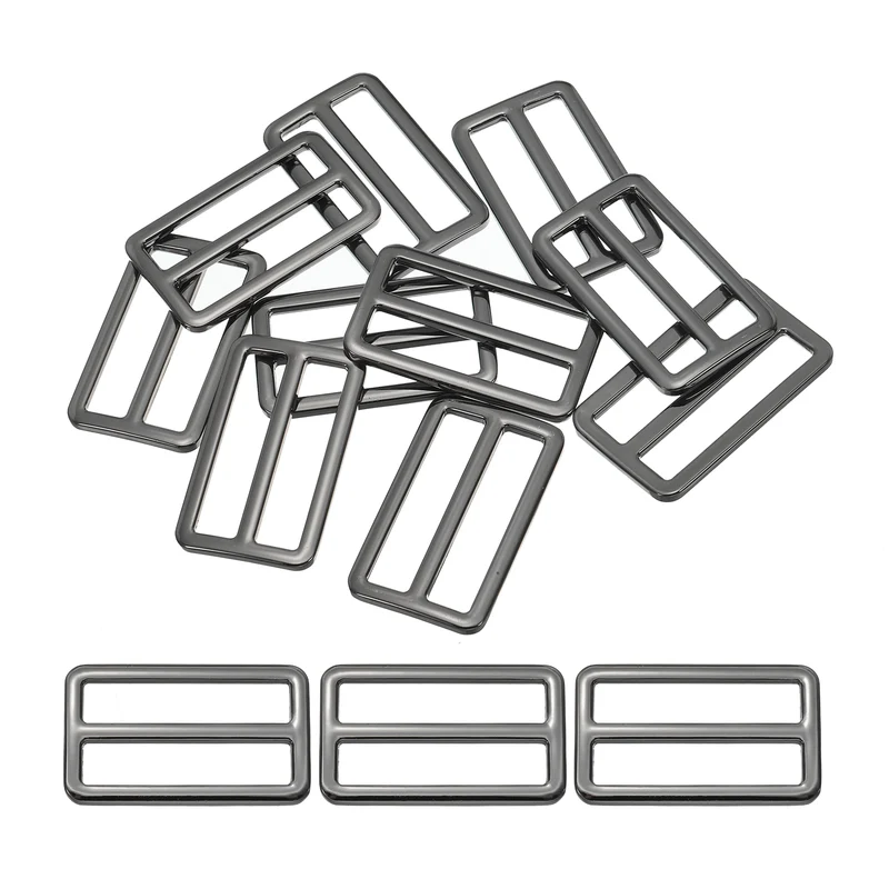 Flat Metal Slide Buckle, 10 Pcs Tri-glide Sliders Webbing Strap Belt Adjuster for Strap Keeper Leathercraft DIY Bag Belt Purse Making Black