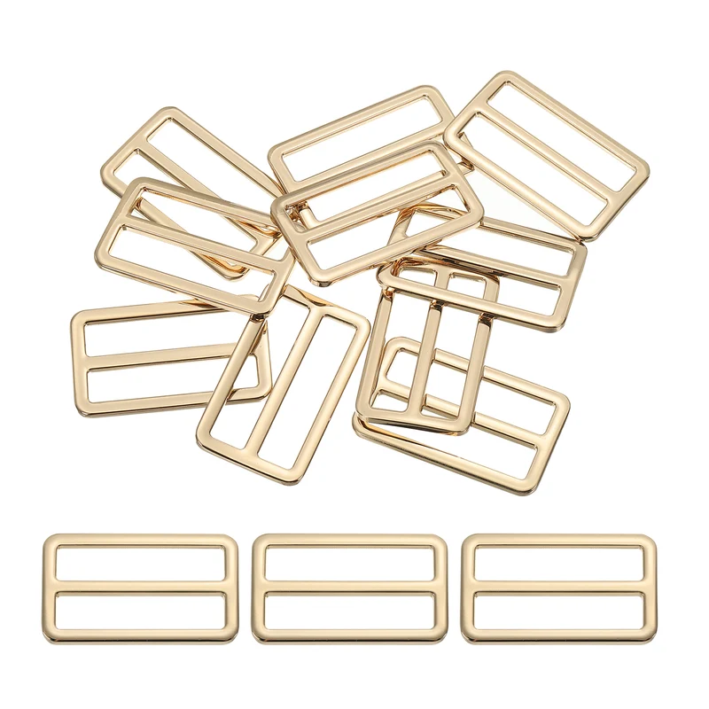 Flat Metal Slide Buckle, 10 Pcs Tri-glide Sliders Webbing Strap Belt Adjuster for Strap Keeper Leathercraft DIY Bag Belt Purse Making Light Golden