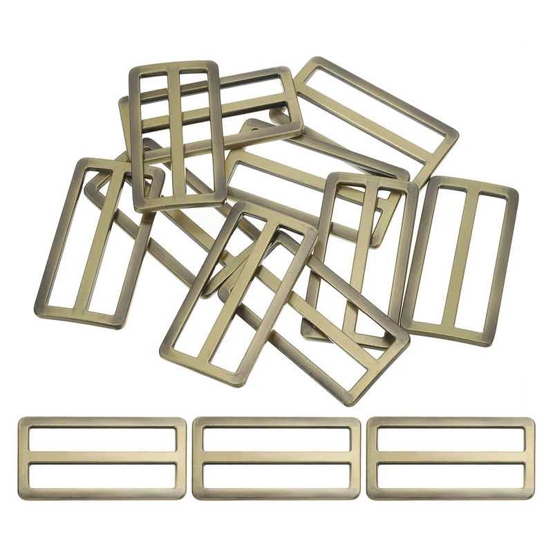10 Pcs 2 Inch / 50mm Flat Metal Adjuster Belt Sliders Buckle Bronze