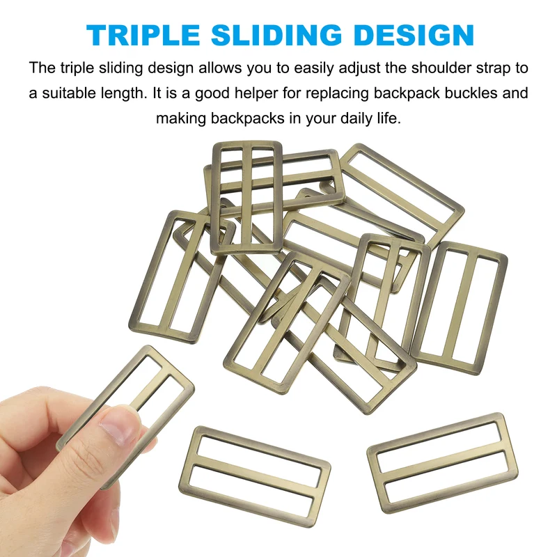 10 Pcs 2 Inch / 50mm Flat Metal Adjuster Belt Sliders Buckle Bronze