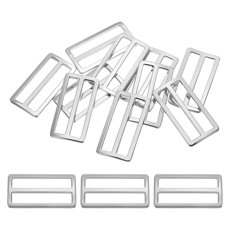 Flat Metal Slide Buckle, 10 Pcs Tri-glide Sliders Webbing Strap Belt Adjuster for Strap Keeper Leathercraft DIY Bag Belt Purse Making, Silver