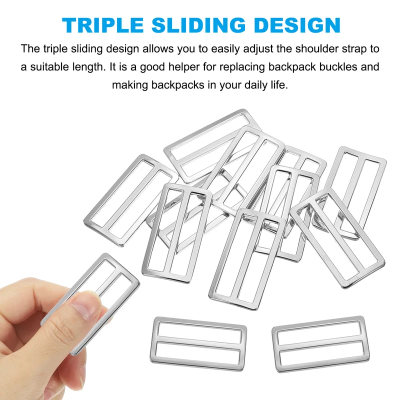 Flat Metal Slide Buckle, 10 Pcs Tri-glide Sliders Webbing Strap Belt Adjuster for Strap Keeper Leathercraft DIY Bag Belt Purse Making, Silver